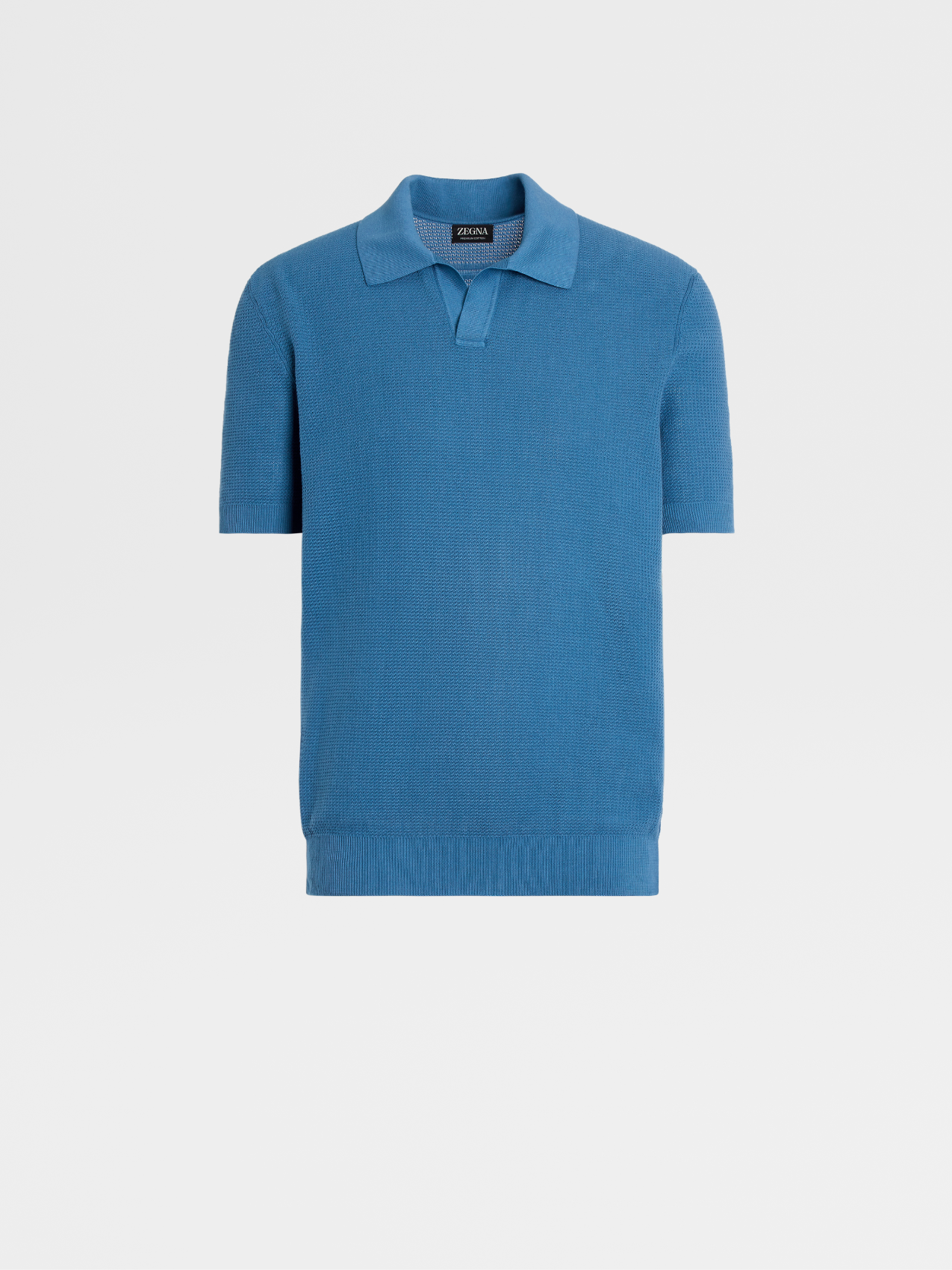 Teal Blue Premium Cotton Jacquard Short-sleeve Knit Polo